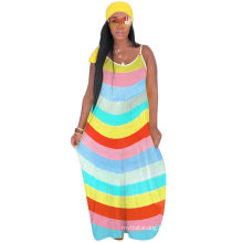 L5278 Straps Rainbow Colorful Striped Long Dress